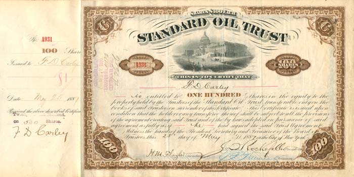 Standard Oil Trust signed twice by F.D. Carley